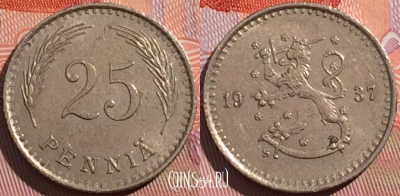 Финляндия 25 пенни 1937 года, KM# 25, a148-118