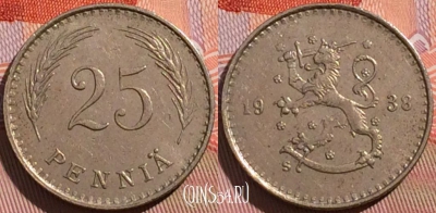 Финляндия 25 пенни 1938 года, KM# 25, a148-119