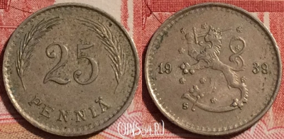 Финляндия 25 пенни 1939 года, KM# 25, b067-032