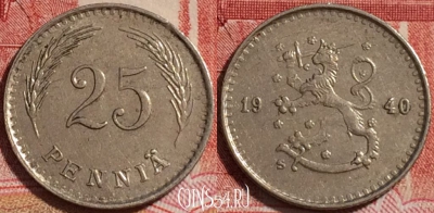 Финляндия 25 пенни 1940 года, KM# 25, b067-038