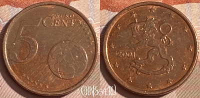 Финляндия 5 евроцентов 2001 года, KM# 100, 185r-118