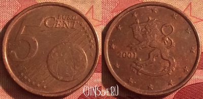 Финляндия 5 евроцентов 2001 года, KM# 100, 240i-044