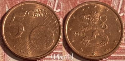 Финляндия 5 евроцентов 2001 года, KM# 100, 328r-031