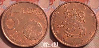 Финляндия 5 евроцентов 2002 года, KM# 100, 276k-055
