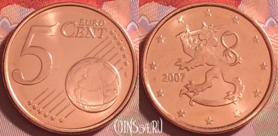Финляндия 5 евроцентов 2007 года, KM# 100, 274j-029