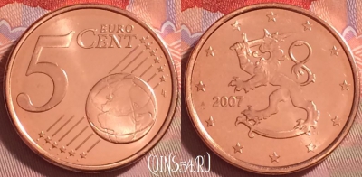 Финляндия 5 евроцентов 2007 года, KM# 100, 274j-059