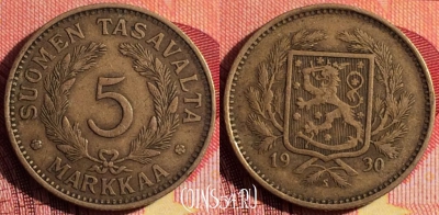Финляндия 5 марок 1930 года, KM# 31, 257i-097