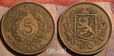 Финляндия 5 марок 1931 года, KM# 31, 203b-127