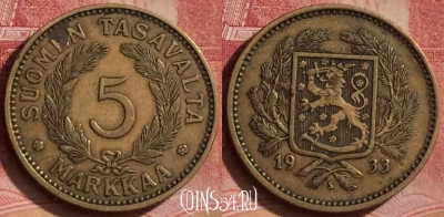Финляндия 5 марок 1933 года, KM# 31, 132l-046