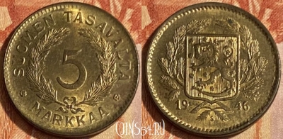 Финляндия 5 марок 1946 года, KM# 31a, 463q-172 ♛