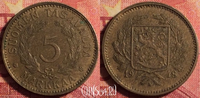 Финляндия 5 марок 1948 года, KM# 31a, 172j-112