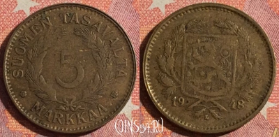Финляндия 5 марок 1948 года, KM# 31a, 359-144