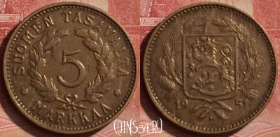 Финляндия 5 марок 1951 года, KM# 31a, 067l-141
