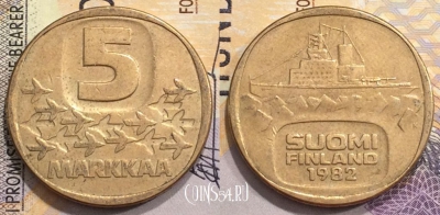 Финляндия 5 марок 1982 года, KM# 57, 153-105