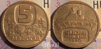 Финляндия 5 марок 1990 года, KM# 57, 184a-036