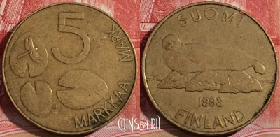 Финляндия 5 марок 1993 года, KM# 73, 217-115