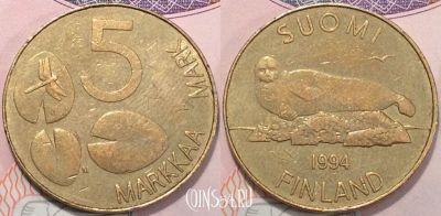 Финляндия 5 марок 1994 года, KM 73, 120-069