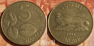 Финляндия 5 марок 1994 года, KM# 73, 463q-167 ♛