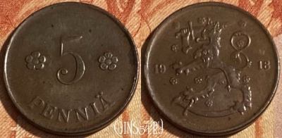 Финляндия 5 пенни 1918 года, KM# 22, 463q-187 ♛
