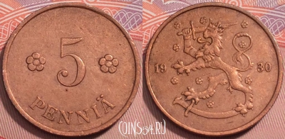 Финляндия 5 пенни 1930 года, KM# 22, 242-020