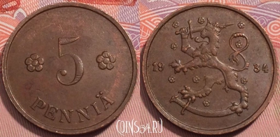Финляндия 5 пенни 1934 года, KM# 22, 242-023