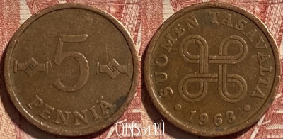 Финляндия 5 пенни 1963 года, KM# 45, 061r-023