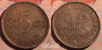 Финляндия 5 пенни 1965 года, KM# 45, 088c-026