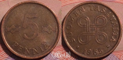 Финляндия 5 пенни 1965 года, KM# 45, a055-149
