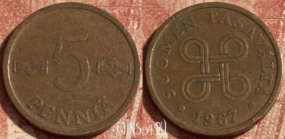 Финляндия 5 пенни 1967 года, KM# 45, 271p-092