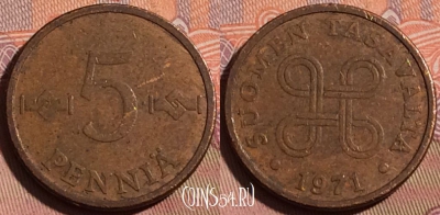 Финляндия 5 пенни 1971 года, KM# 45, 215b-101