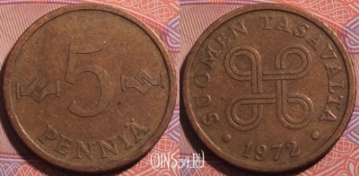 Финляндия 5 пенни 1972 года, KM# 45, a055-157