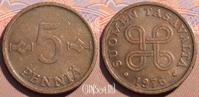 Финляндия 5 пенни 1976 года, KM# 45, 090b-103