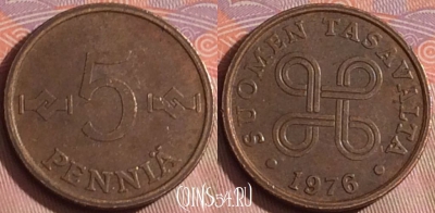Финляндия 5 пенни 1976 года, KM# 45, 242k-087