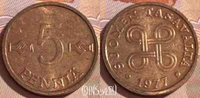 Финляндия 5 пенни 1977 года, KM# 45, 386r-043