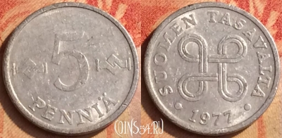 Финляндия 5 пенни 1977 года, KM# 45a, 209o-104