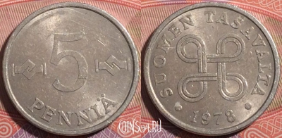 Финляндия 5 пенни 1978 года, KM# 45a, a055-178