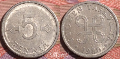 Финляндия 5 пенни 1980 года, KM# 45a, a055-179