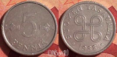 Финляндия 5 пенни 1988 года, KM# 45a, 207i-126