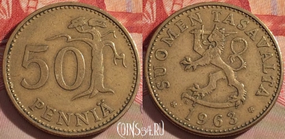 Финляндия 50 пенни 1963 года, KM# 48, 091b-088