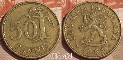 Финляндия 50 пенни 1963 года, KM# 48, 497р-085