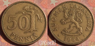 Финляндия 50 пенни 1964 года, KM# 48, 197i-084