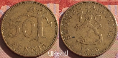 Финляндия 50 пенни 1976 года, KM# 48, 101a-062