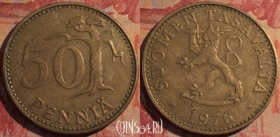 Финляндия 50 пенни 1976 года, KM# 48, 164a-016