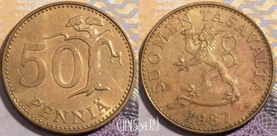 Финляндия 50 пенни 1987 года M, KM# 48, 193-030