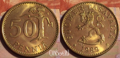 Финляндия 50 пенни 1989 года, KM# 48, 252b-033