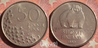 Финляндия 50 пенни 1990 года, KM# 66, 077i-045