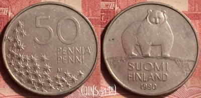 Финляндия 50 пенни 1990 года, KM# 66, 084m-060