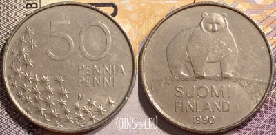 Финляндия 50 пенни 1990 года, KM# 66, 142-111