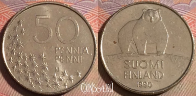 Финляндия 50 пенни 1990 года, KM# 66, 144b-094