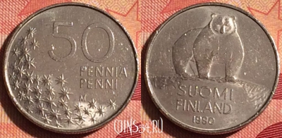 Финляндия 50 пенни 1990 года, KM# 66, 226i-078